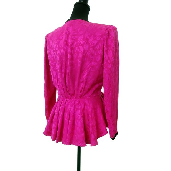 Vintage 80s 100% Silk Patterned Silk Peplum Top - Picture 3 of 5